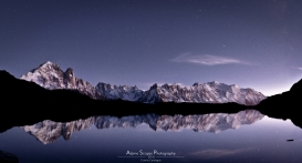 Chaîne du Mont-Blanc depuis le lac Cheserys